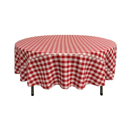 LA Linen Polyester Gingham Checkered 72-Inch Round Tablecloth Red and White
