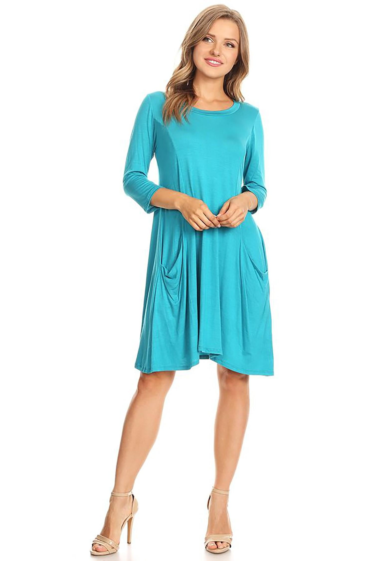 FashionJOA Women's Solid Casual Sexy Jersey Knit ALine Midi Dress