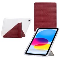 Case for iPad A16 11th Generation 11 Inch 2025, iPad 10th Generation 10.9 Inch 2022 Pyramid Pure Color Y-Fold Standing Case Clear Back with Landscape Portrait Mode With Pencil Holder, Red