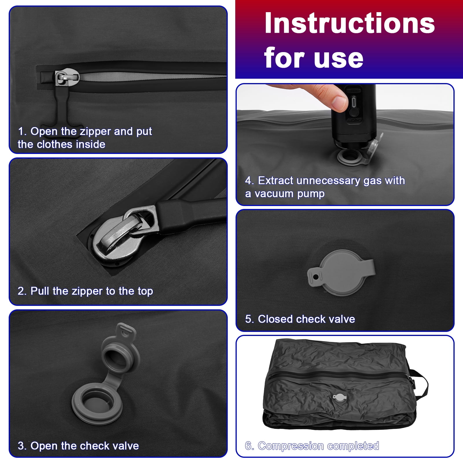 Grusce 2 Pack Vacuum Seal Bag for Traveling with Rechargeable Pump, 17L Compression Packing Cube for Carry On Suitcase and Backpack, Reusable IP67 Waterproof Vacuum Storage Bag