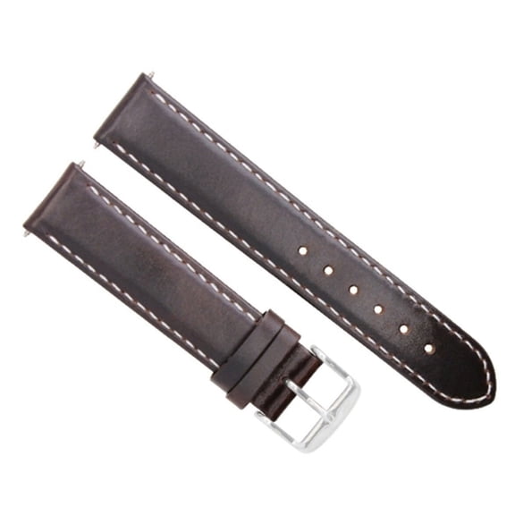 18mm Smooth Leather Watch Band Strap, Dark Brown with White Stitching, Silver Buckle, Compatible With Breitling Pilot Crosswind Brown