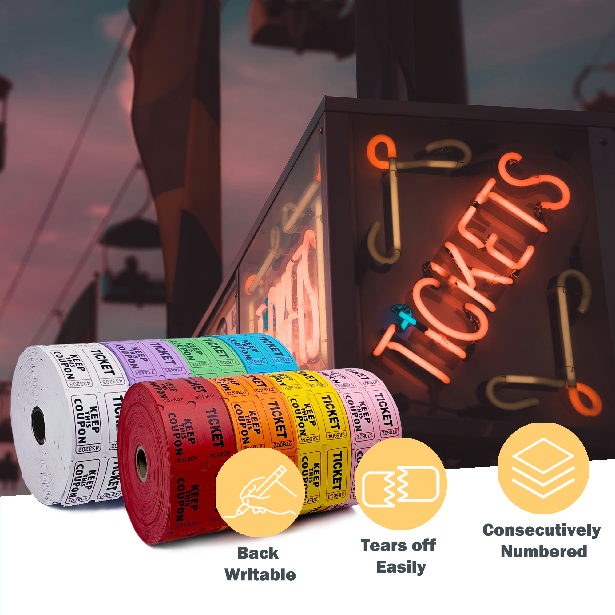 Homrelaxy 17600 Double Raffle Tickets, 2200 Tickets Per Roll, Assorted 50/50 Raffle Tickets Roll for Events, Entry, Carnivals, and Door Prizes(Blue/Red/Green/Yellow/Orange/Purple/White/Pink)