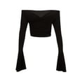 thumbnail image 4 of Women Y2k Off Shoulder Crop Top Flare Long Sleeve Solid Slim Fit T-Shirts Fall Tops Clubwear, 4 of 6