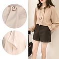 thumbnail image 4 of Camisa de manga larga abullonada para mujer, blusa holgada de gasa informal con cuello alto para uso diario, color albaricoque XL, 4 of 15