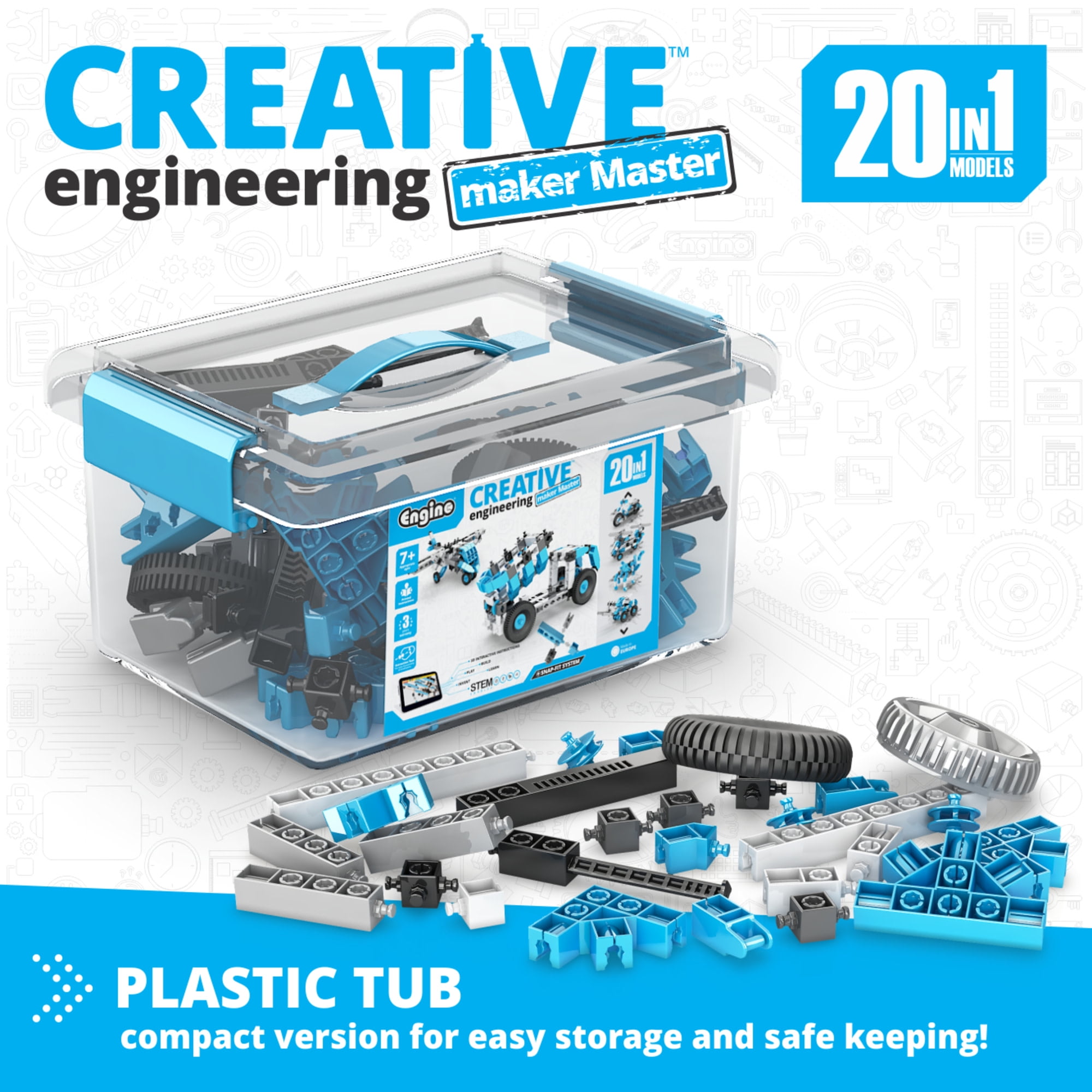 Engino: Creative Engineering - Maker Master 20-In-1 Multimodel Brick Building Set, Theory & STEM Activities, Toy Construction, Snap Assembly, Kids 7+