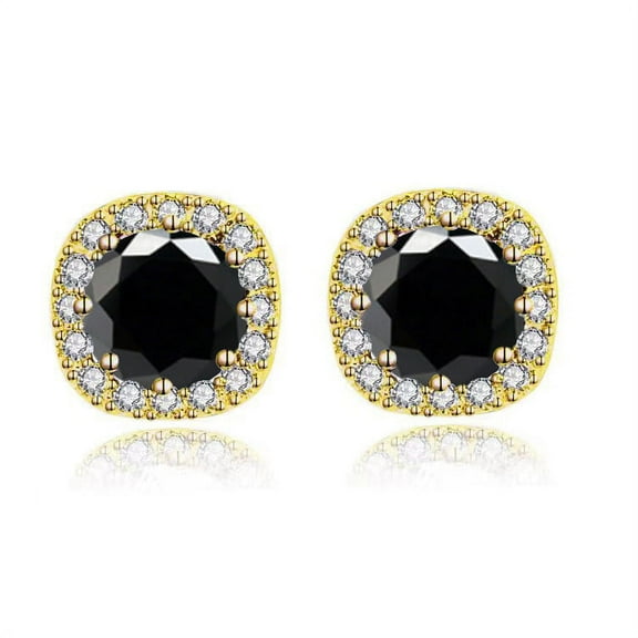 Paris Jewelry 18k Yellow Gold 3Ct Round Created Black Sapphire Halo Stud Earrings Plated
