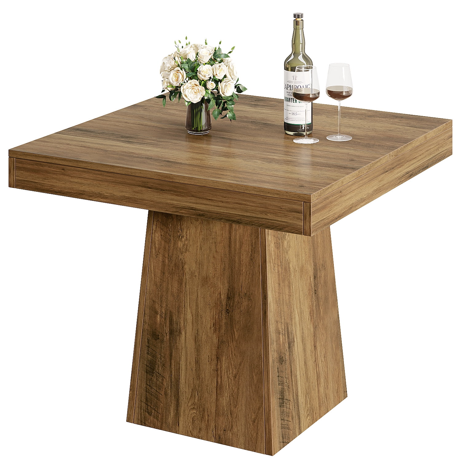 Fnova 31.5" Square Farmhouse Dining Table, Wood Coffee Table for 4 People, Modern Kitchen Table for Dining Room, Brown (Chairs Not Included)