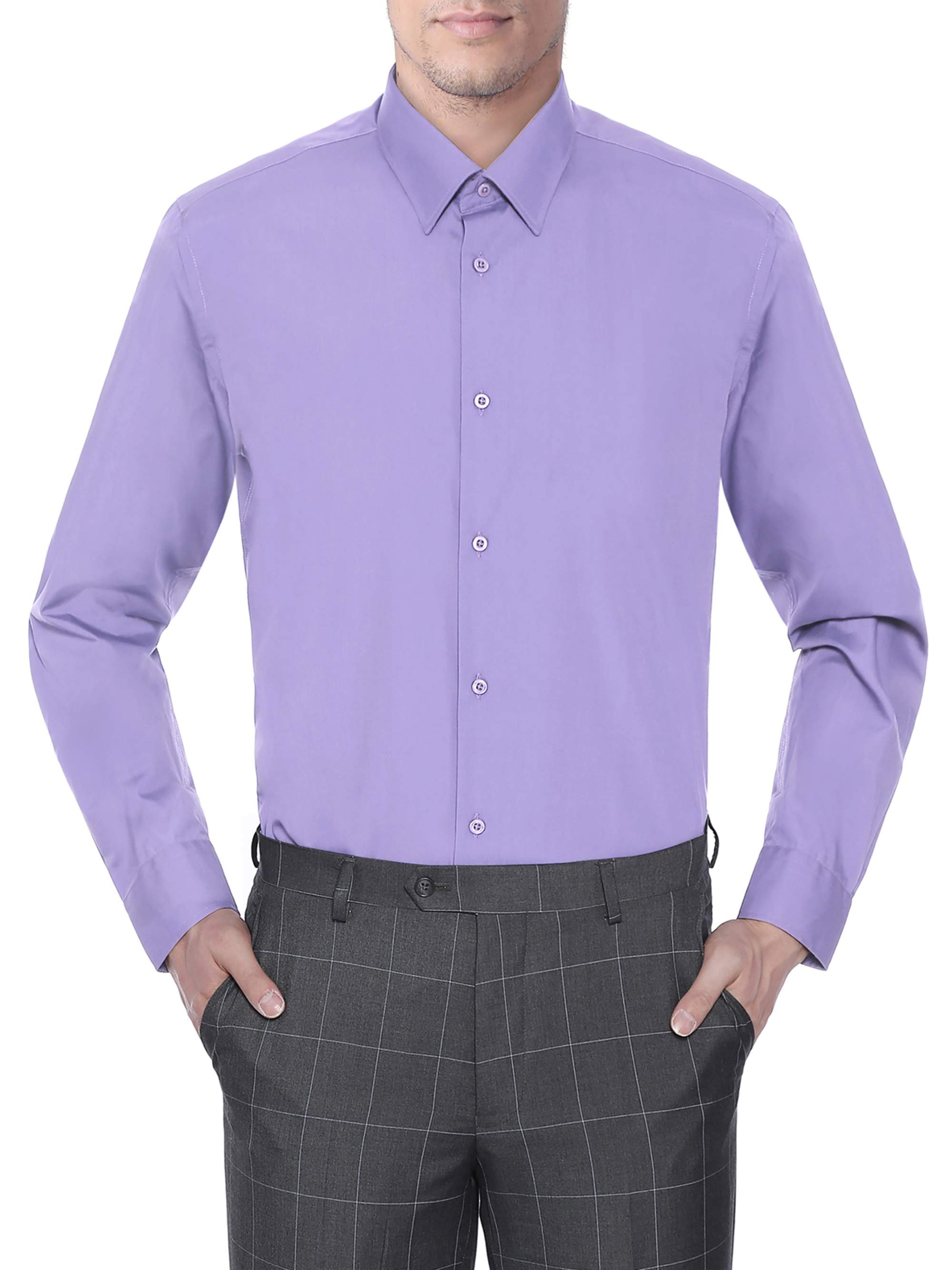 Men's Slim Fit Solid Spread Collar Long Sleeve Dress Shirt