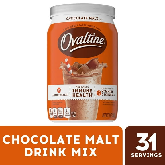 Ovaltine Chocolate Malt Powdered Drink Mix for Hot and Cold Milk Canister 13 oz