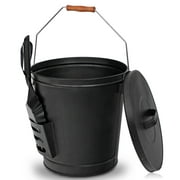 5 Gallon Black Ash Bucket with Lid and Shovel-Essential Tools for Fireplaces, Fire Pits, Wood Burning Stoves-Hearth Accessories