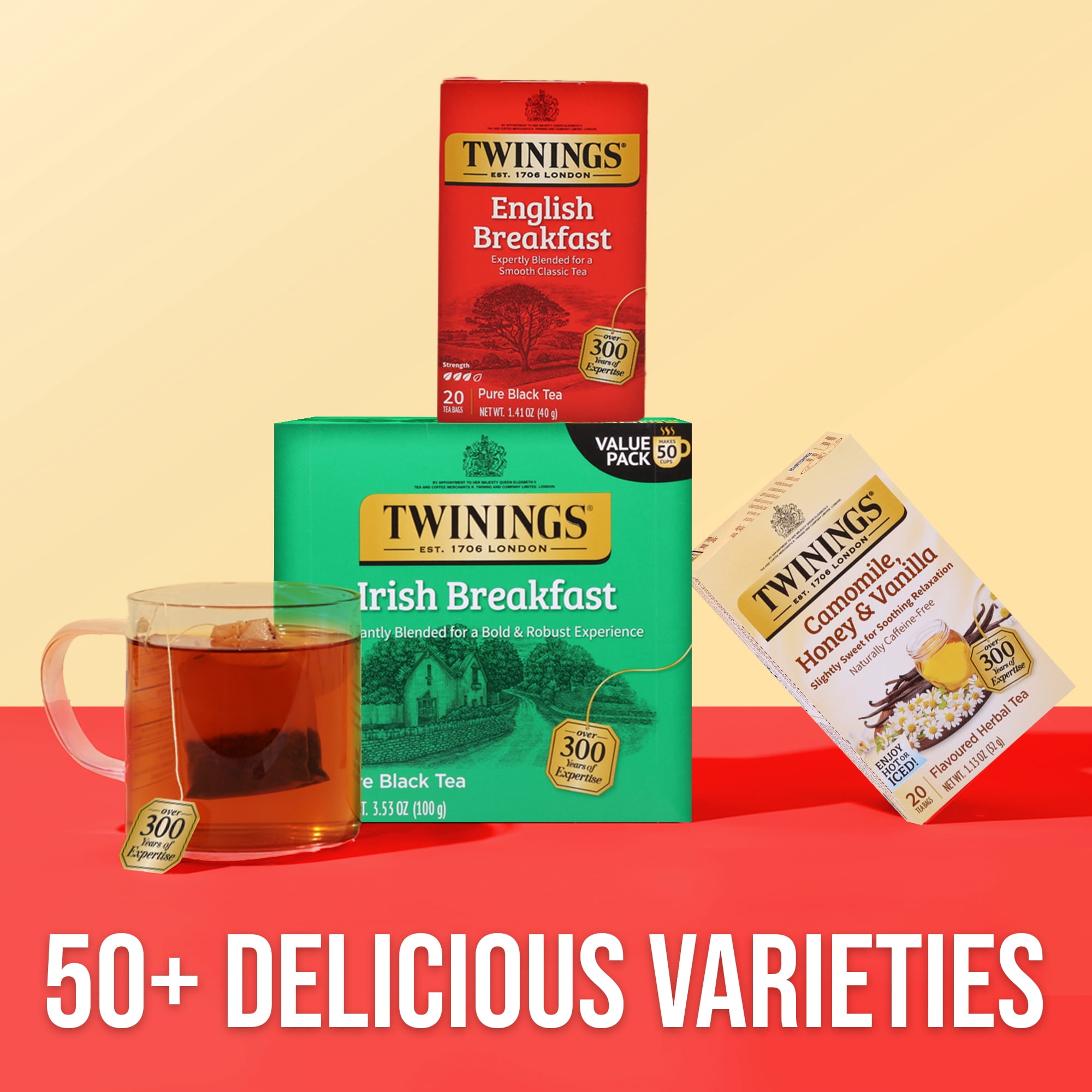 (4 pack) Twinings Irish Breakfast Robust Black Tea Bags, 50 Count Box