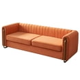 thumbnail image 3 of Velvet Couch, Modern Upholstered Sofa with Arms and Golden Metal Legs for Living Room Bedroom and Office, Orange, 3 of 7
