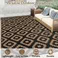 thumbnail image 3 of HOMERRY Geometric Plaid Outdoor Rug Straw Plastic Area Rug for Balcony Pool RV Waterproof Reversible Carpet, Brown/Black, 9'x 12', 3 of 7