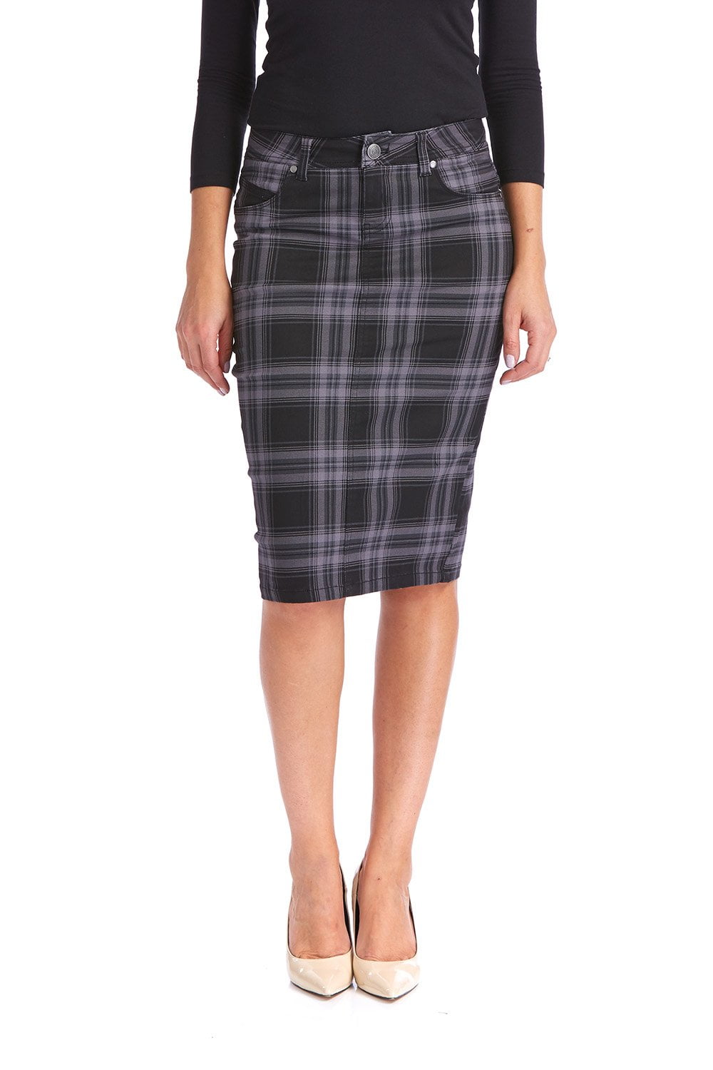 plaid jean skirt