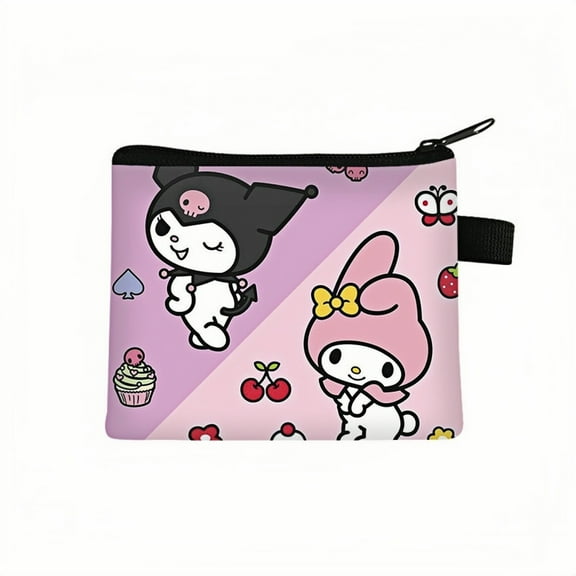 2-Pack Kuromi My Melody Kawaii Anime Mini Wallet Set - Zippered Coin Purse & Polyester Card Holder