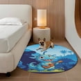 thumbnail image 2 of Funny Dinosaur Round Area Rug 5Ft Washable Circle Rugs for Living Room Bedroom, Playing Guitar Palm Tropical Blue Silhouette Non-Slip Carpet Floor Mats Indoor Outdoor Carpet Runner Home Decor, 2 of 8