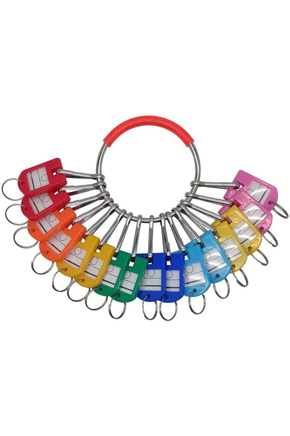 Portable Metal Ring Key Organizer with 16 Spring Hooks & Key Tags with Ring and Label Window