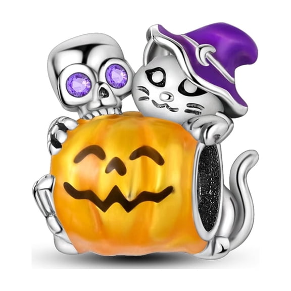 MULA 925 Sterling Silver Pumpkin Skull DIY Charm Bead fits European Bracelet Halloween Party Favor Gift For Her