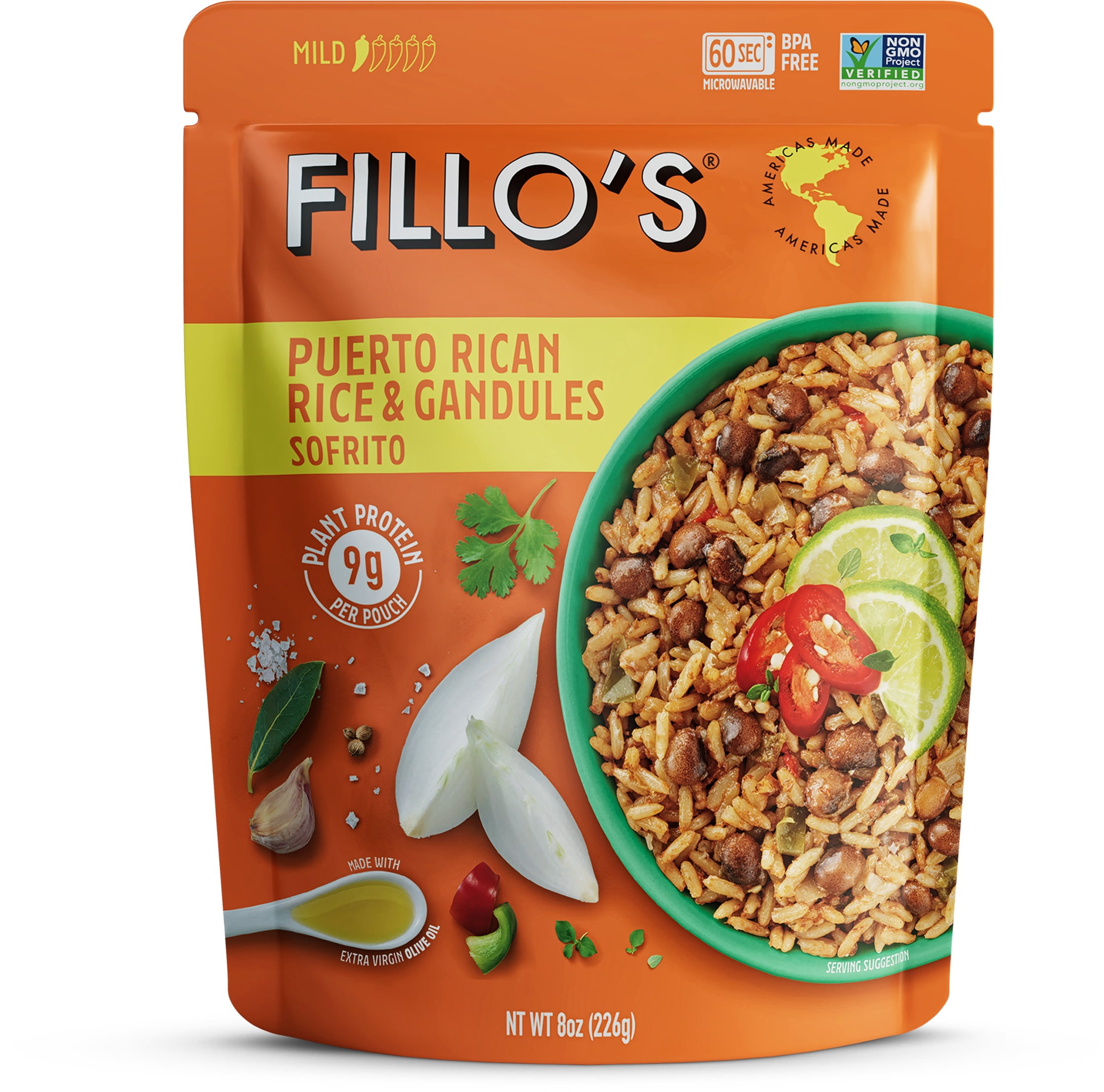 Fillo's Puerto Rican Rice and Pigeon Peas Gandules - Single Pouch, 8 oz