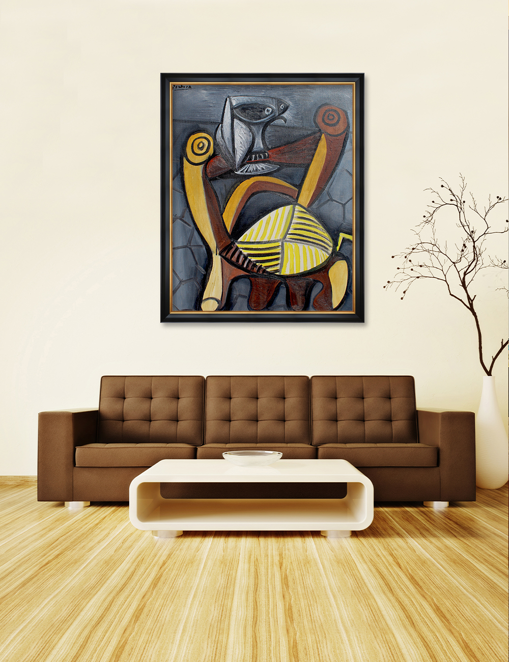 DECORARTS Owl on the Chair by Pablo Picasso, Giclee Print on Acid Free  Canvas with Matching Solid Wood Frame, Framed Artwork for Wall Decor. Total  Framed Size: W 35