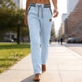 thumbnail image 7 of qolati Sweatpants for Women Lightweight Loose Fit Cotton Linen Work Trousers Casual Drawstring Elastic Waist Straight Leg Lounge Pants with Pockets Light Blue L, 7 of 7
