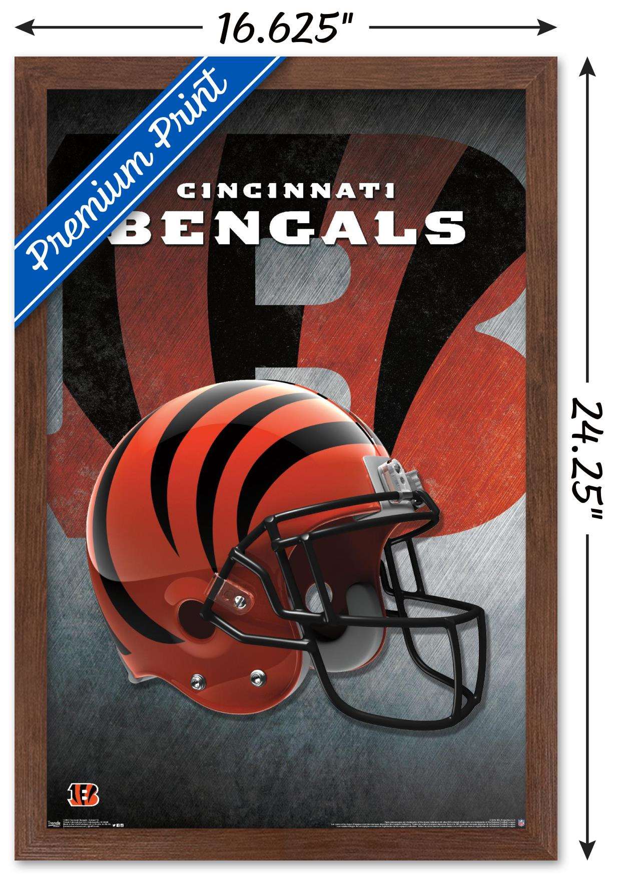 NFL Cincinnati Bengals - Helmet 16 Wall Poster, 14.725" x 22.375", Framed