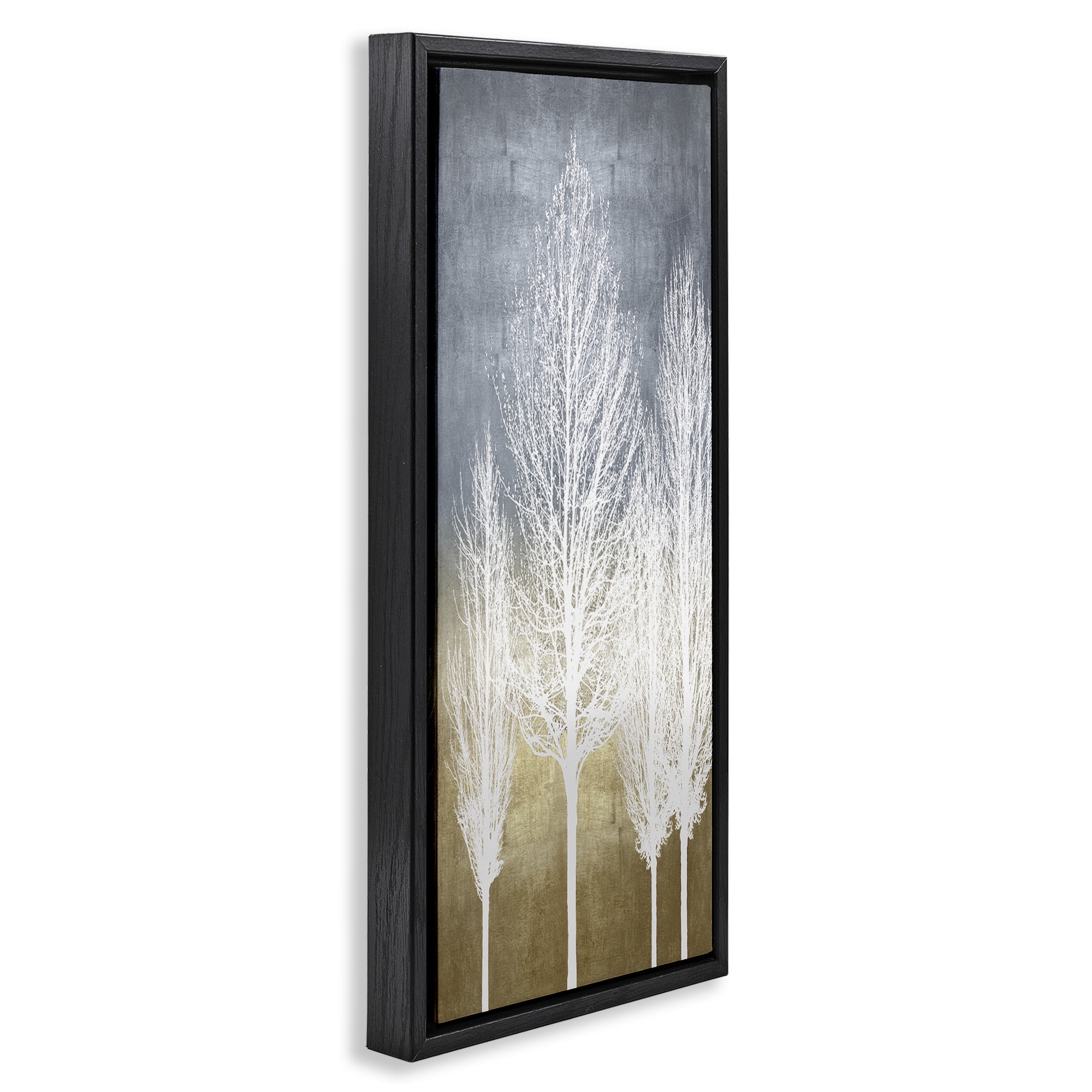 Stupell Industries Tall Tree Silhouettes Abstraction Landscape Painting Black Floater Framed Canvas Art Print Wall Art, 11 x 25