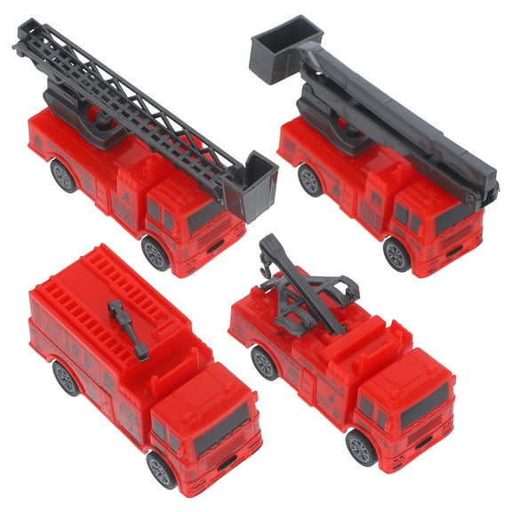 FRCOLOR Fire Truck Toy for Playing with Exquisite Craftsmanship and Realistic Design 4 Pieces Dark Red ABS