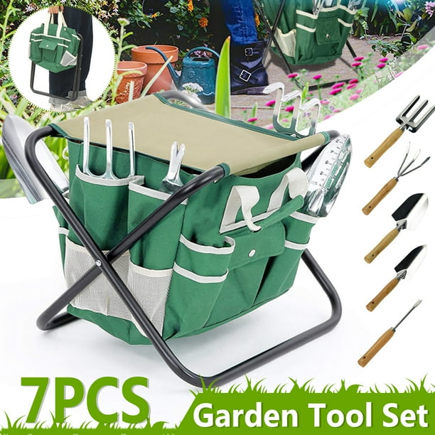 Garden Tool Set Organizer Folding Garden Seat Stool With Detachable Tote Bag Includes Aluminum Tools Top Gardening Gifts For Mom And Dad Walmart Com Walmart Com