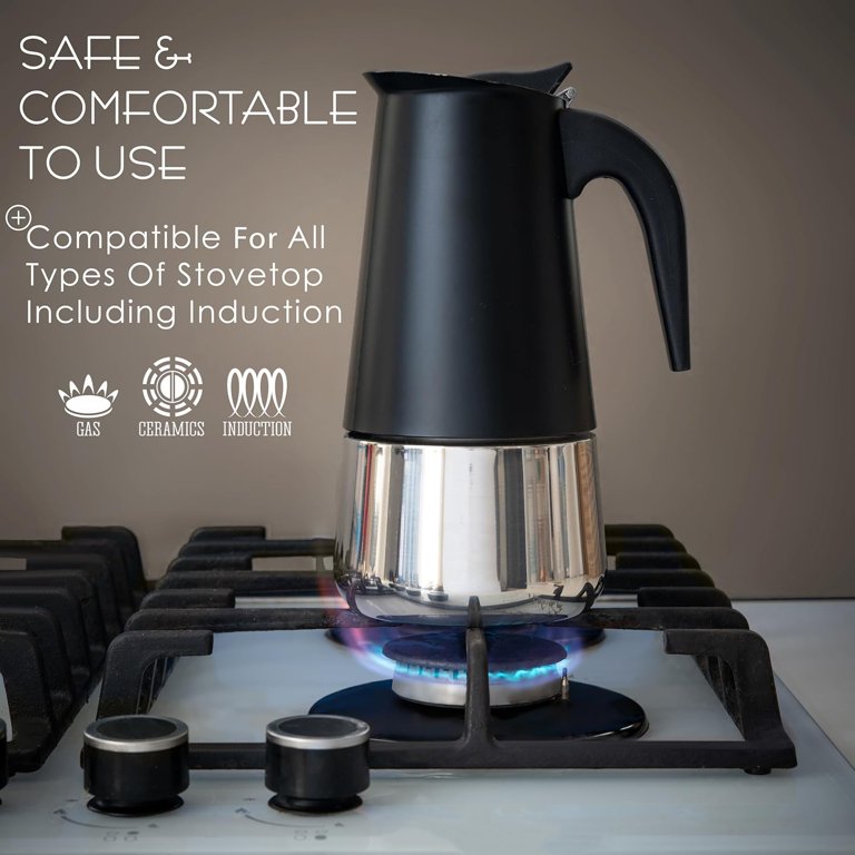 Mixpresso Stainless Steel 6 Cup Greca Stovetop Espresso Maker 10oz