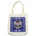 thumbnail image 1 of Sugar Skull Tote Bag, Scary Floral Skull with Motifs in Ornate Framework Swirls Gothic Vintage Look, Cloth Linen Reusable Bag for Shopping Books Beach and More, 16.5" X 14", Cream, by Ambesonne, 1 of 2