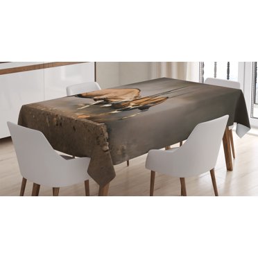 Ambesonne Wildlife Tablecloth Rectangular Table Cover, Savage Savannah Animal, 60"x90", Brown and Tan