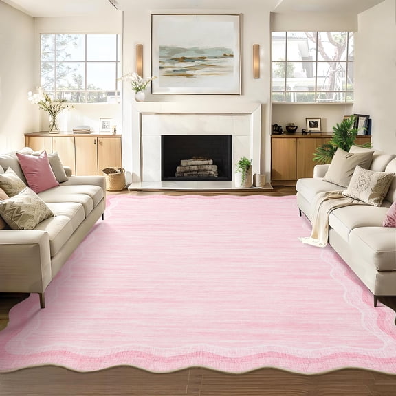 COZONY 5x7 Scalloped Area Rug, Washable Non-Slip Low Pile Modern Rug for Bedroom and Nursery, Pink