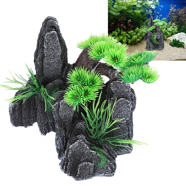 Wchiuoe Fish Tank Decoration, Aquarium Mountain View, Highly Simulation Effect With Small Plants For Fish Tank Aquarium