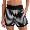 thumbnail image 2 of Ussuma High Waisted Striped Shorts for Women Stylish Elastic Waist with Pockets Drawstring Shorts Comfortable Personality Beach Outdoor XL Black, 2 of 5