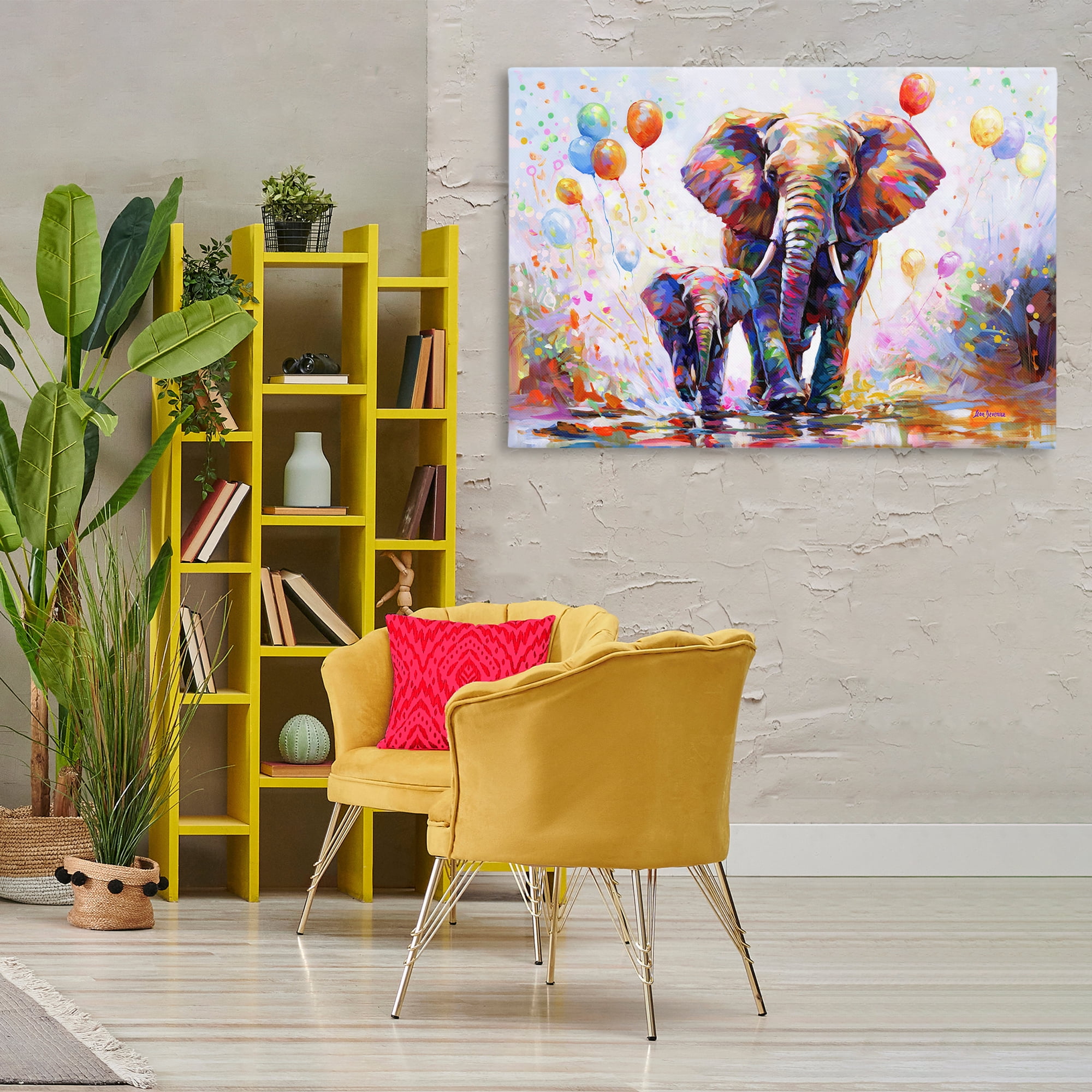 Stupell Industries Elephants & Balloons Animals & Insects Painting Gallery Wrapped Canvas Art Print Wall Art, 45 x 30