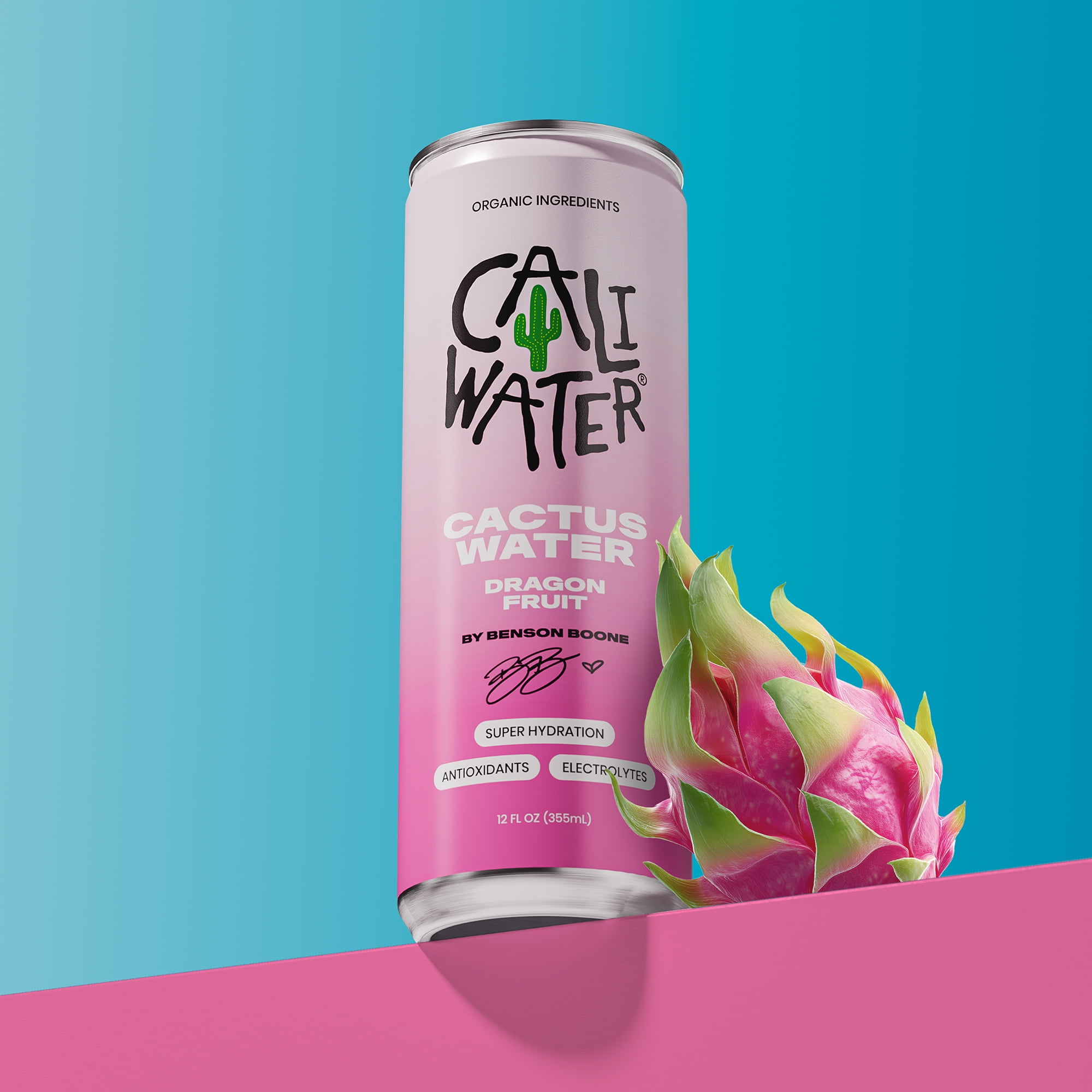 Caliwater Cactus Water, Dragon Fruit by Benson Boone, Coconut Water Alternative, 12 fl oz Can, 12 Pack