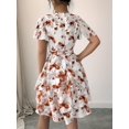 thumbnail image 4 of Womens Summer Dresses Floral V Neck Ruffled Hem Spaghetti Spring Casual Beach Outfits Flowy Wrap Sun Dress Brick Red M, 4 of 8