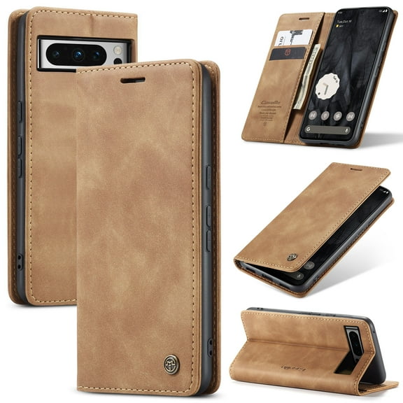 Retro PU Leather Wallet Case Compatible with Google Pixel 10 / 10 Pro, Magnetic Closure Card Slots Cash Pocket Shockproof Protective Kickstand Durable Flip Cover for Google Pixel 10 / 10 Pro, Brown