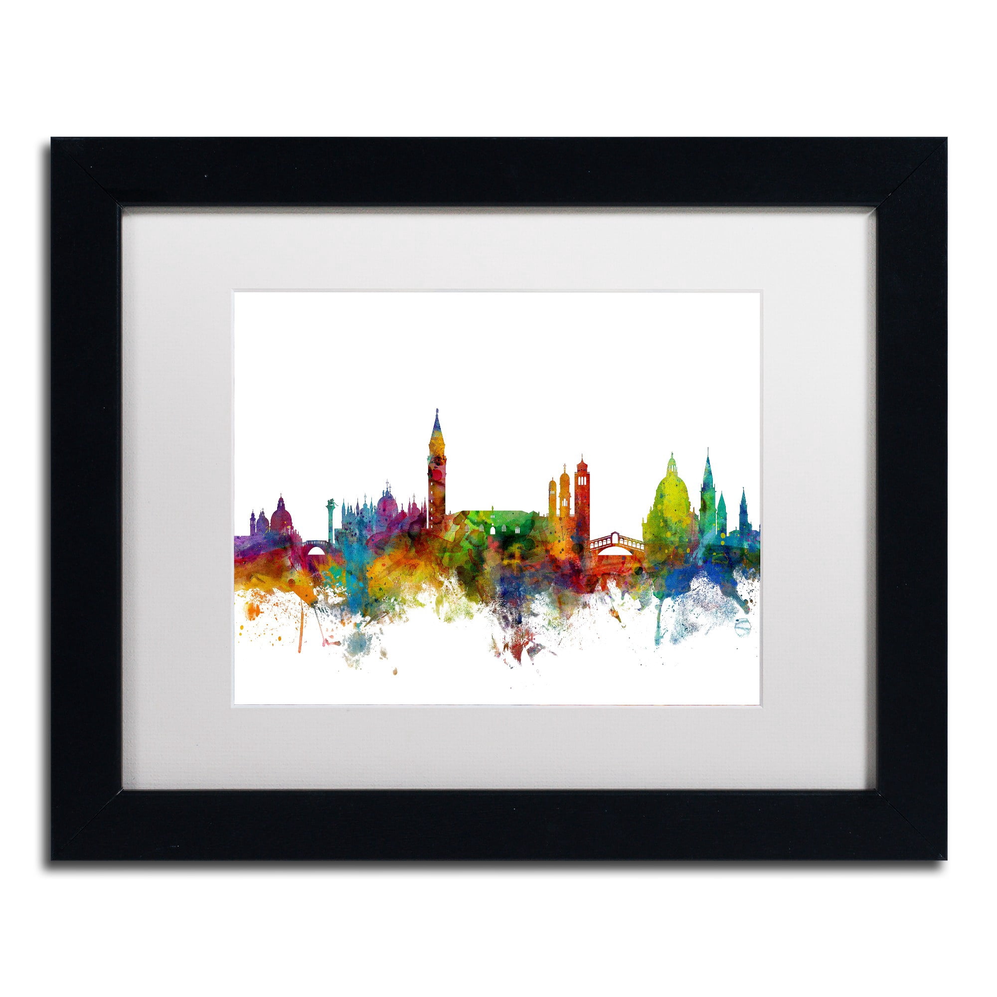Trademark Fine Art "Venice Italy Skyline White" Canvas Art by Michael Tompsett, White Matte, Black Frame