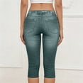 thumbnail image 7 of VBVC Women's Denim-Look Capri Leggings,High Waisted Stretchy Faux Jeans Capris For Women,Ladies Floral Embellished Casual Yoga Pants,Green,S-2XL, 7 of 7