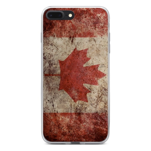 DistinctInk Clear Shockproof Hybrid Case for iPhone 7 PLUS / 8 PLUS (5.5" Screen) - TPU Bumper, Acrylic Back, Tempered Glass Screen Protector - Canadian Flag Old Weathered - Love of Canada