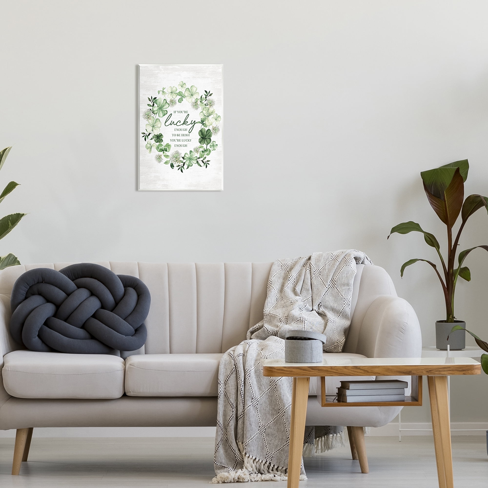 Stupell Industries Irish is Lucky Enough Wreath Botanical & Floral Painting Unframed Art Print Wall Art, 13 x 19