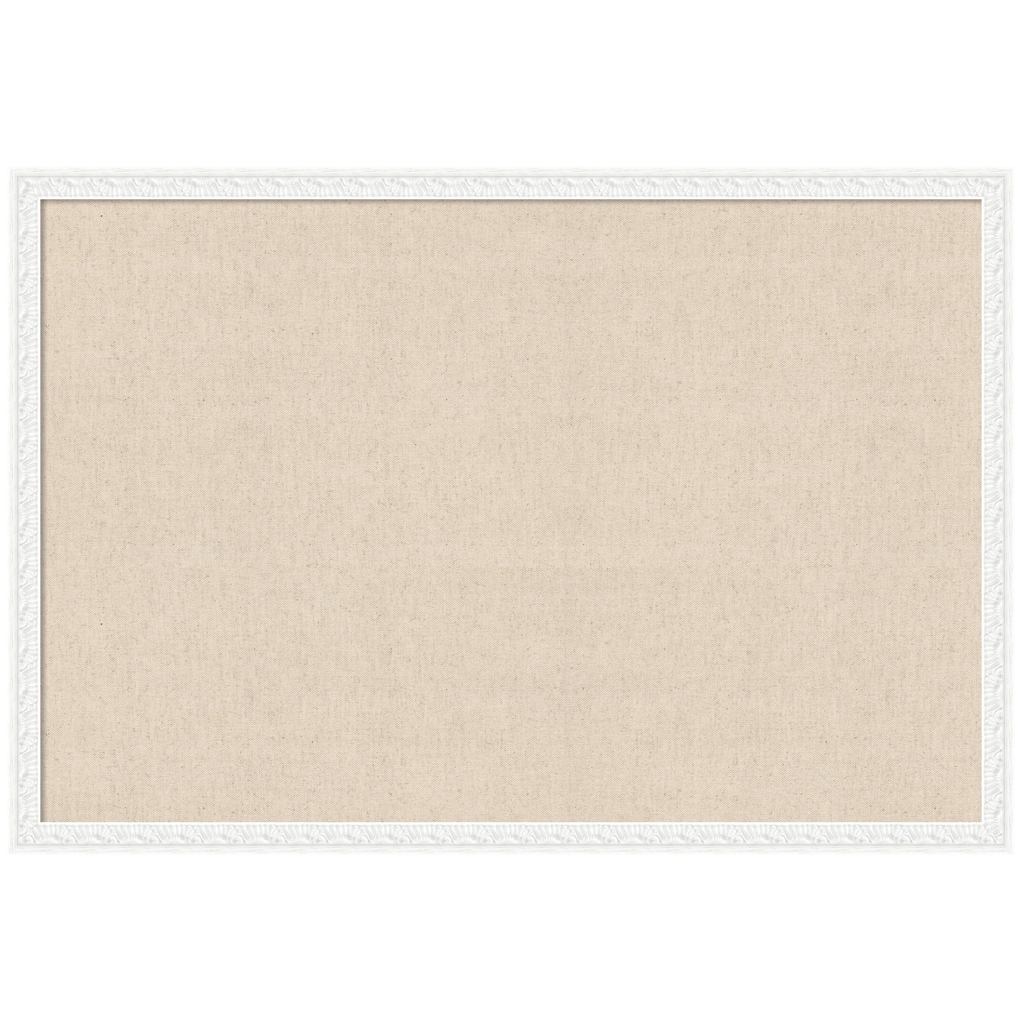 Kate and Laurel Framed Fabric Pinboard 38 x 26, Neutral Weave Printed Linen Decorative Bulletin Board for Use as a Vision Board or Wall Organization, Bethany White Frame