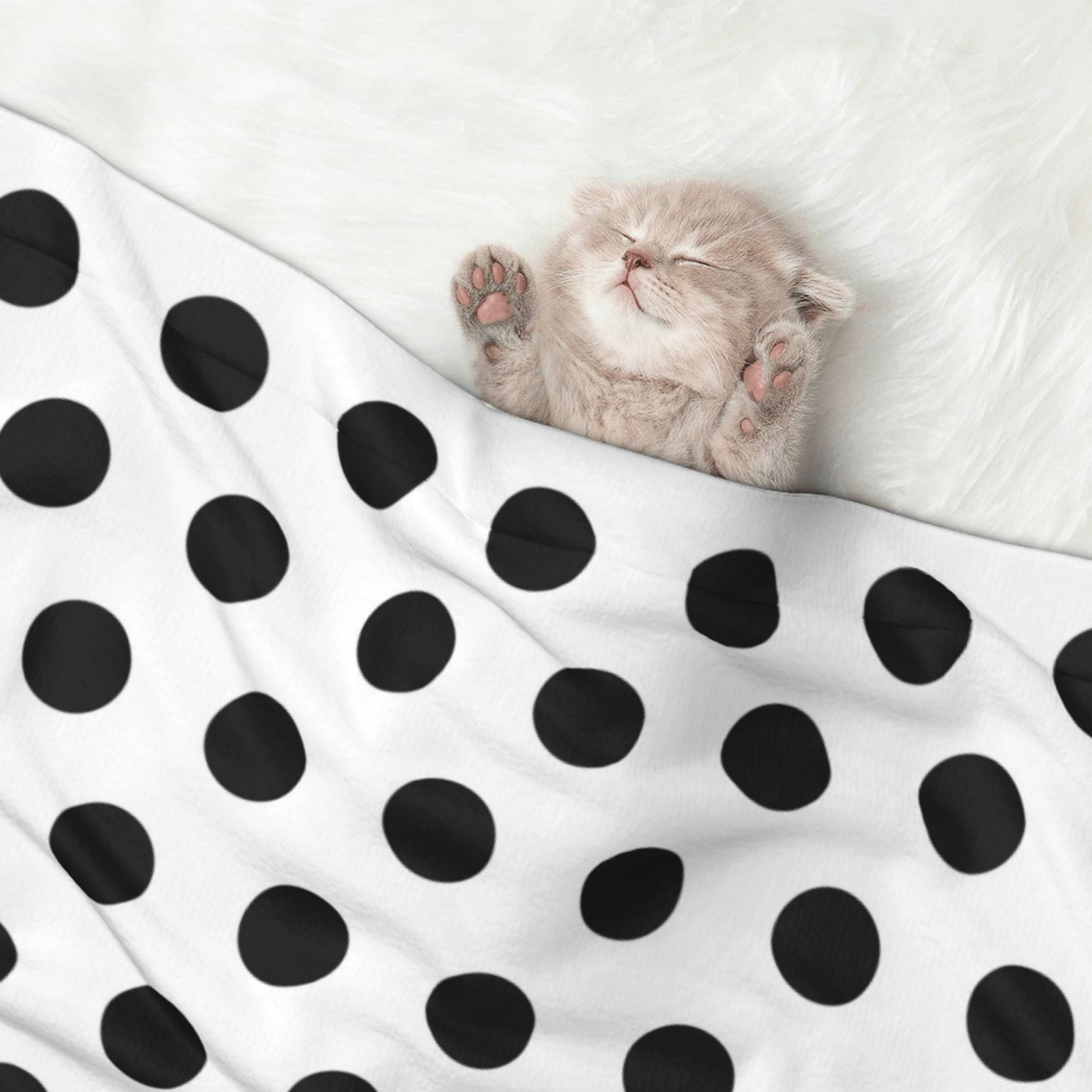 Black Polka Dot Pattern Dog Blanket Soft Warm Flannel Cat Blanket Great Pet Throw for Cats Puppy Small Medium Large Dog