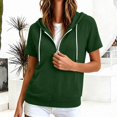 thumbnail image 2 of DJDLJWCJ Women's Full Zip Up Hoodie Plus Size Long Hoodies Sweatshirts Solid Color Short Sleeve Tops Green Size 2XL, 2 of 8