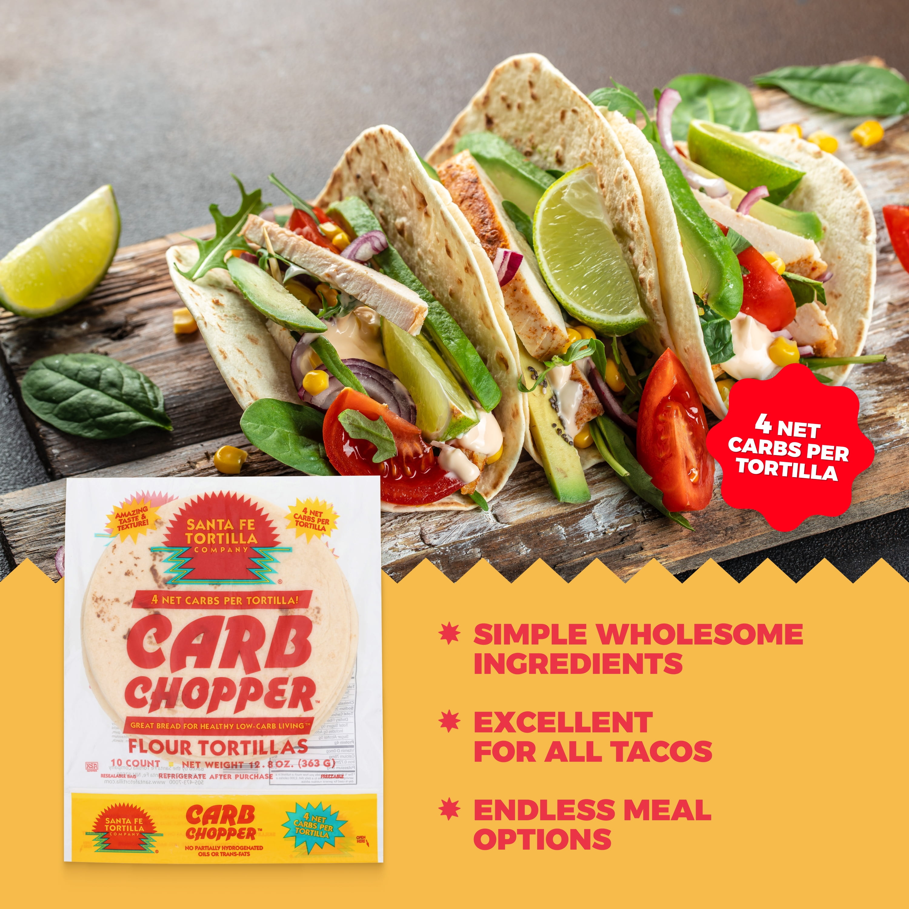Santa Fe Tortilla Company Carb Chopper 9" Whole Wheat Flour Tortillas, 10 Count