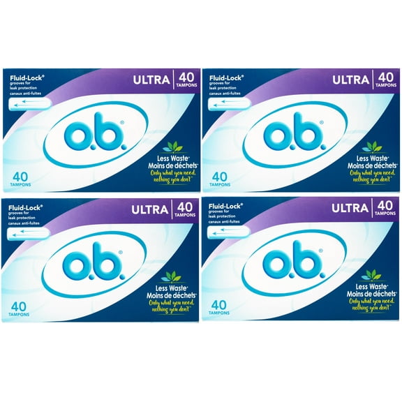 o.b. Tampons No Applicator, Unscented - 40ct, Applicator-Free Tampons Ultra, Feminine Care, ob Tampon Ultra, Period Products - 4 Pack