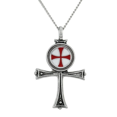 Pewter Templar Knights Ankh Pendant w/ Link Necklace