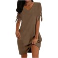 thumbnail image 2 of Puntoco Vestido De Manga Corta Con Cuello En V, Moda Casual Para Mujer, Manga Corta, Suelto Y Cómodo, Con Hombros Descubiertos Y Volantes Caqui M, 2 of 6